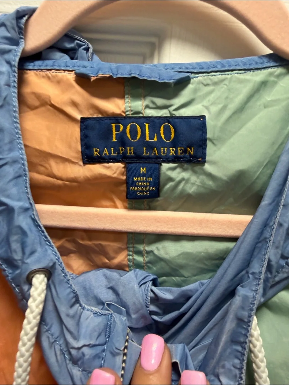 Polo by Ralph Lauren 1992 Peach, Mint & Light Blue Colorblock Hooded Windbreaker